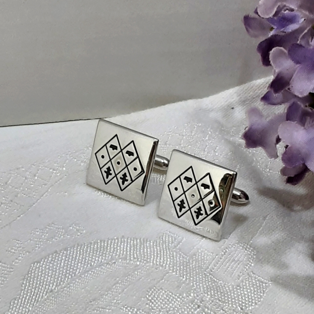 Vintage SWANK Cufflinks Square Silver Tone Crown Fleur-des-Lis Signed Formal